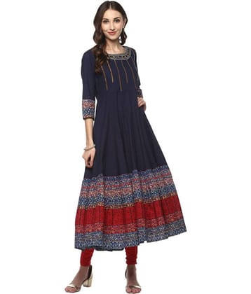 Yash Gallery Pack of 1 Cotton Embroidered Anarkali Women's Kurti - ( Multicoloured )