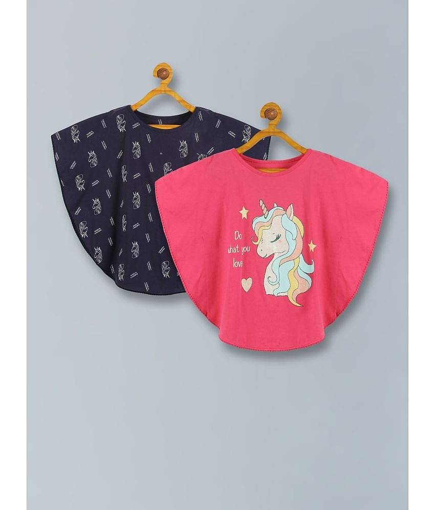 PLUM TREE Pack of 2 Girls 100% Cotton T-Shirt ( Navy )