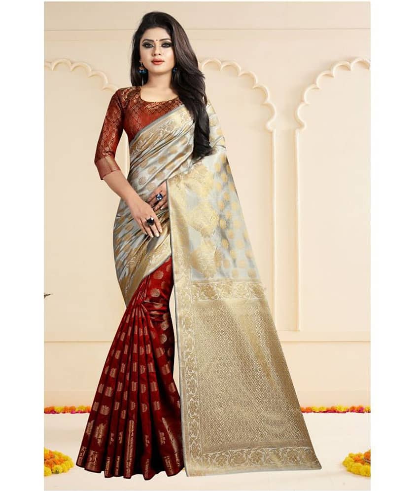 Gazal Fashions Silk Blend Printed Saree With Unstitched Blouse Piece ( Multicolor )