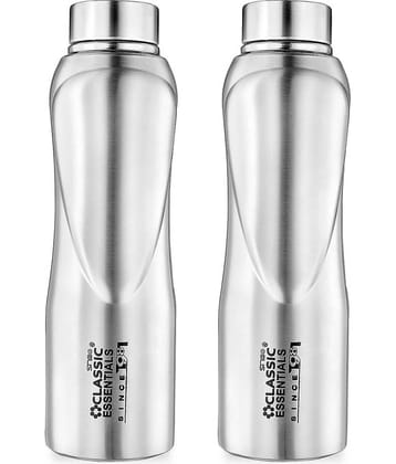 Classic Essentials Inox Puro Silver Fridge Water Bottle 1000 mL ( Set of 2 )