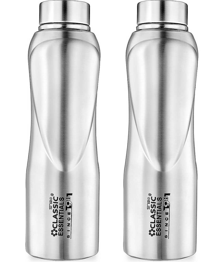 Classic Essentials Inox Puro Silver Fridge Water Bottle 1000 mL ( Set of 2 )
