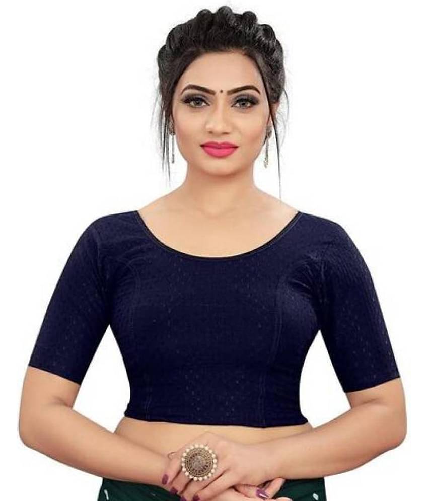 THE PRIVATE LABLE Navy Blue Readymade without Pad Lycra Women's Blouse ( Pack of 1 )