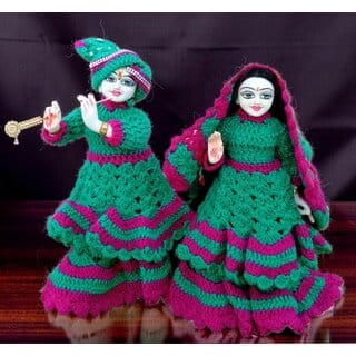 Exquisite woolen crochet Yugal Sarkar Poshak | Winter Dress for Radha Krishna Idols