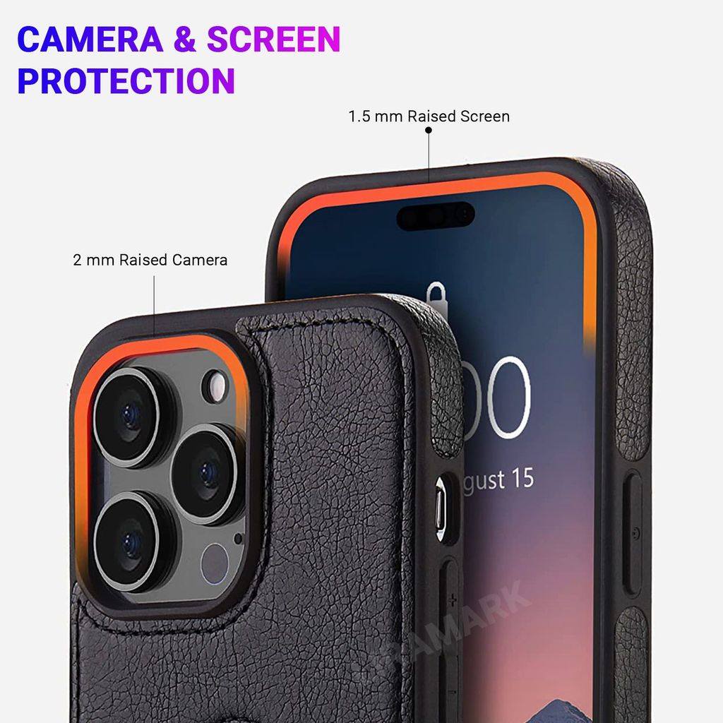 LIRAMARK PU Leather Flexible Back Cover Case Designed for iPhone 14 Pro (6.1 inch)