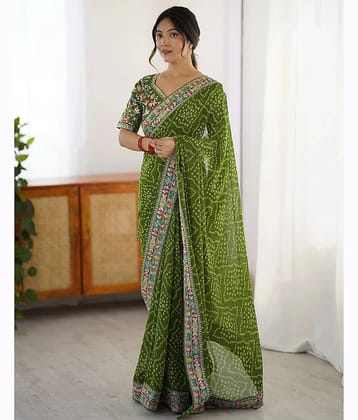 Samah Georgette Printed Bandhani Sarees With Unstitched Blouse Piece ( Green )