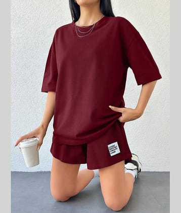 Christy World Women Solid T-Shirt With Shorts Co-Ord Set ( Maroon )