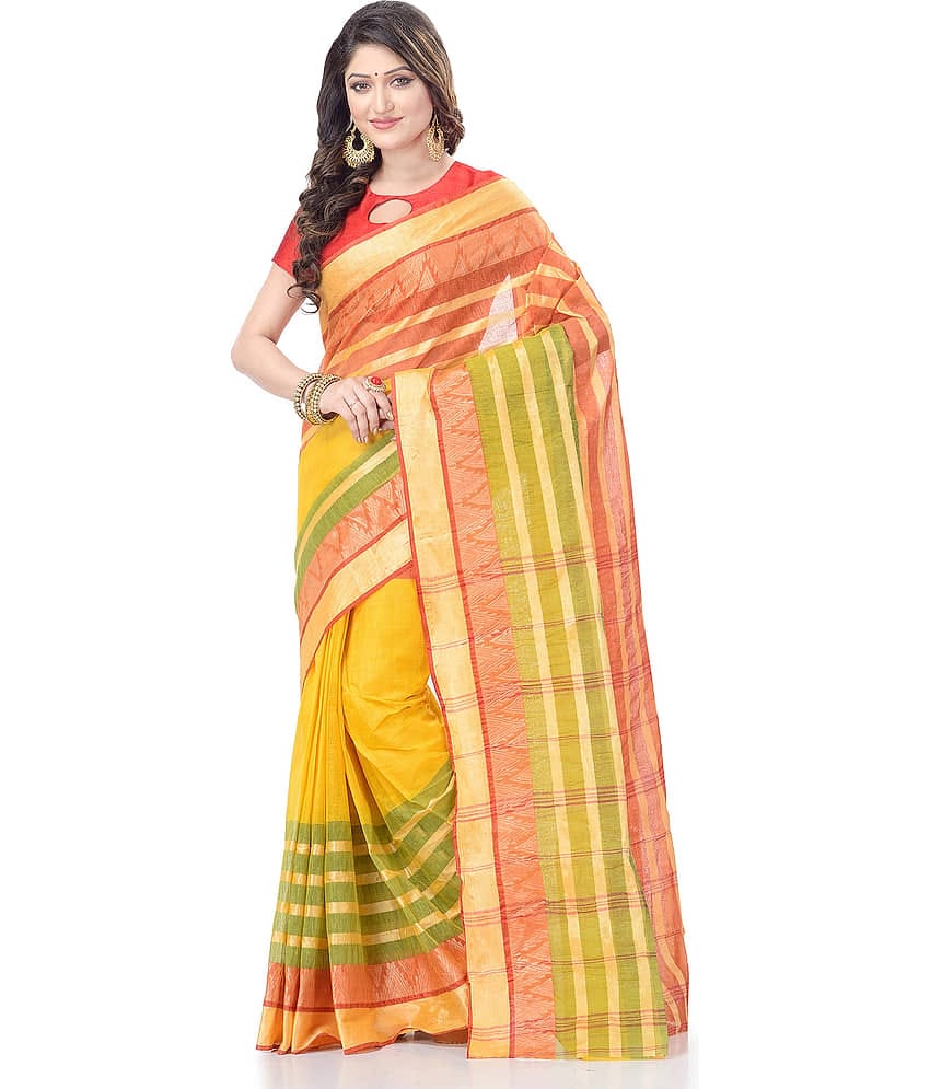 Desh Bidesh Cotton Striped Saree Without Blouse Piece ( Multicolor )