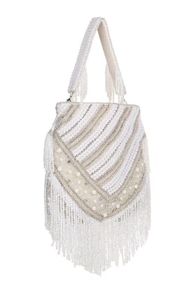 White Silk Embroidered Potli