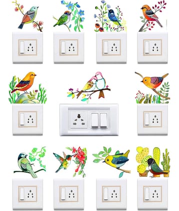 WallDesign Birds & Branches Art Sticker Vinyl Switch Board Sticker - Pack of 11