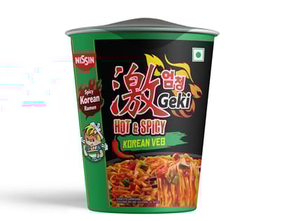 Geki Nissin Hot & Spicy Korean Cup Noodles Vegetarian Flavor, 70 Gm