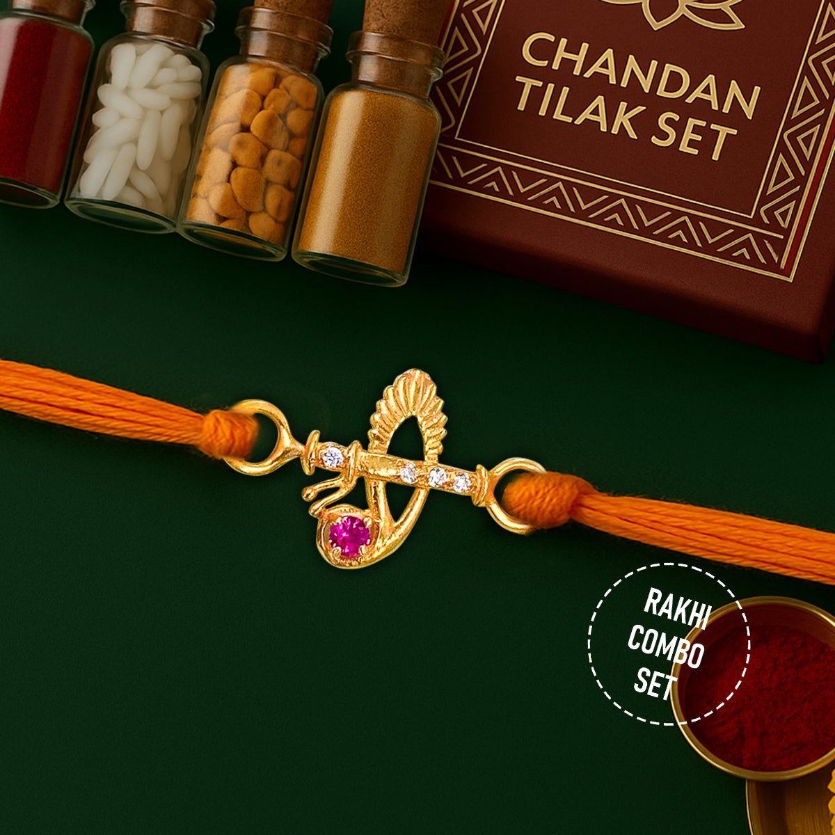 Silver 92.5 Silver Flute Rakhi with Chandan Tilak Set