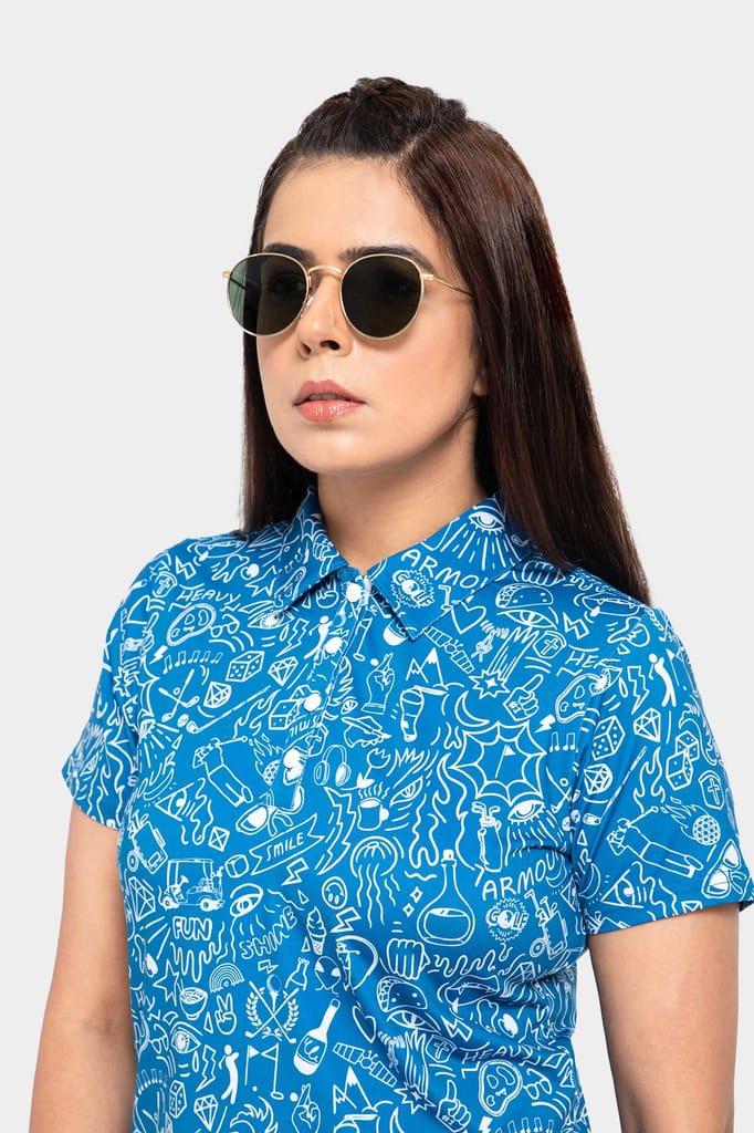 Blue Doodle Women AH Polo Shirt