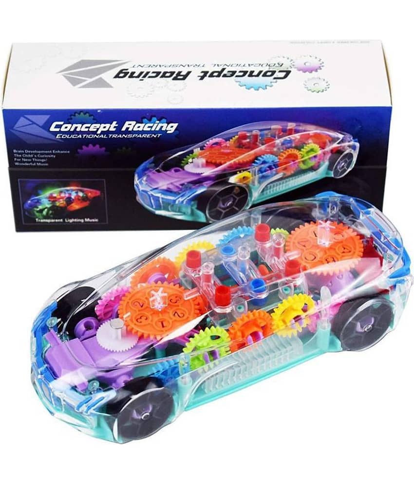 AURAPURO Transparent Concept car 3D Super Car Toy, Car Toy for Kids with 360 Degree Rotation, Gear Simulation Mechanical Car, Sound & Light Toys for Kids Boys & Girls