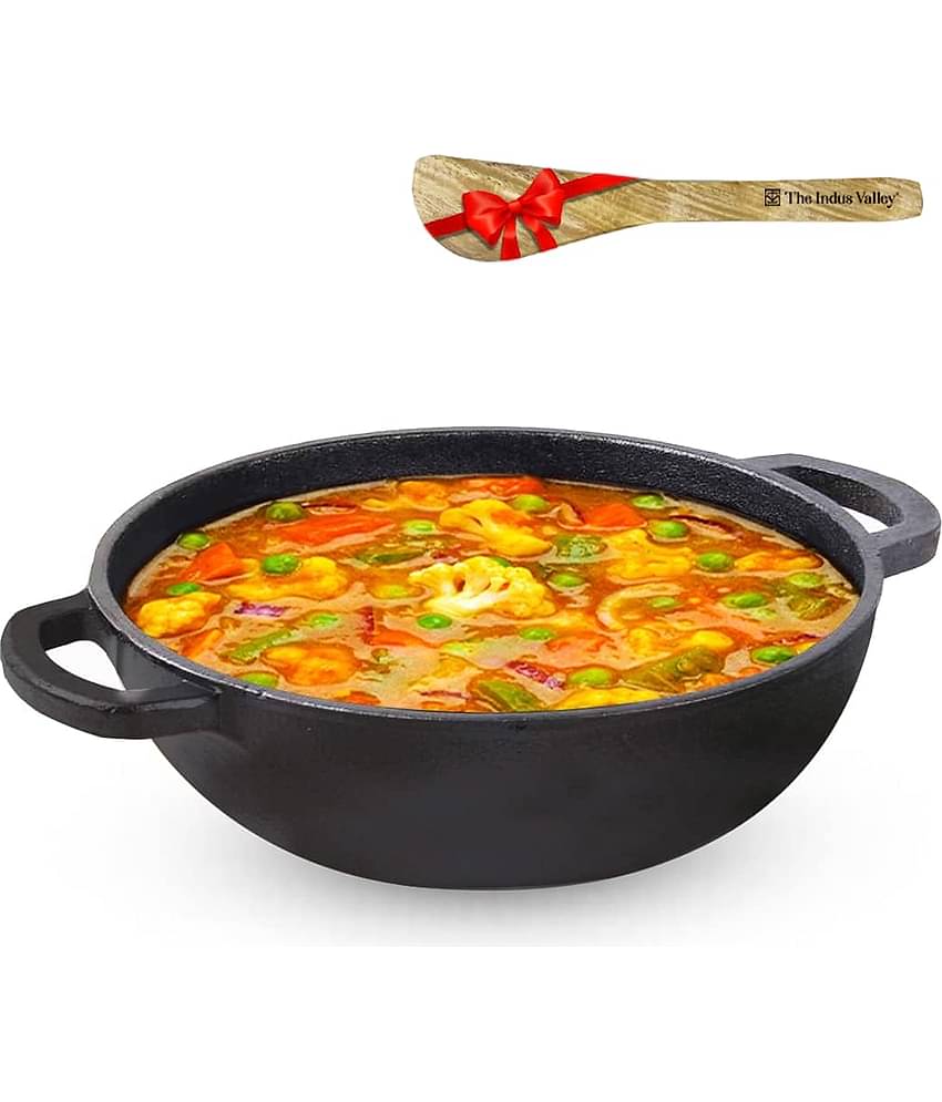 The Indus Valley - Kadai with Flip Cast Iron No Coating Pot Set 2500 ml ( Pack of 2 )