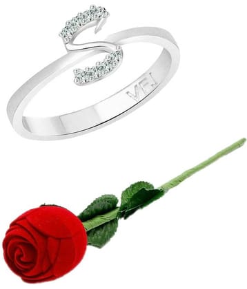 Vighnaharta Initial ''S'' Alphabet with Rose CZ Rhodium Plated Alloy Finger Ring for Women and girls - [VFJ1191ROSE10]