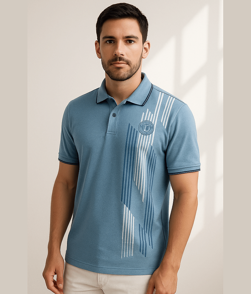 Dollar Men Cotton Regular Fit Printed Polo T Shirt ( Light Grey )