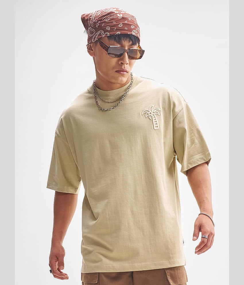 Highlander Men Cotton Oversized Fit Printed T-Shirt ( Nude )