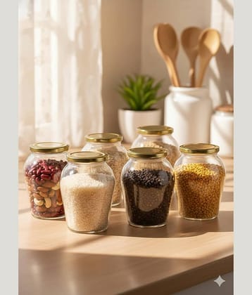 AFAST Food Storage Jar Glass Transparent Food Container ( Set Of 6 )
