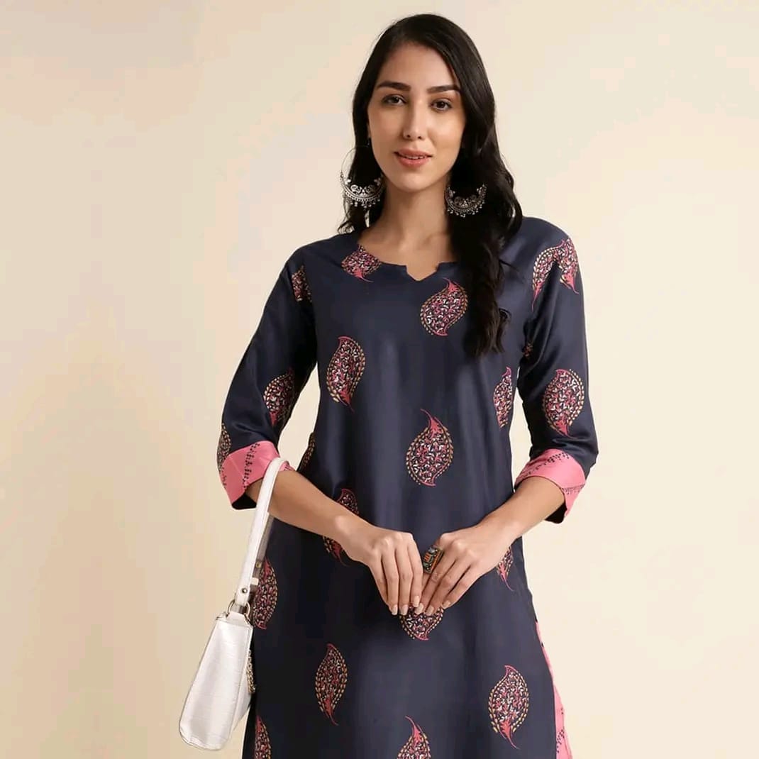 Reyon Foil Boota Printed straight Kurti Set