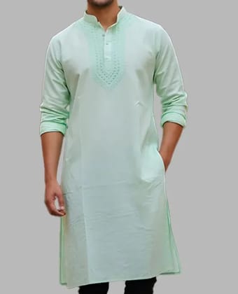 Mens Lucknowi Chikankari Mint Kurta