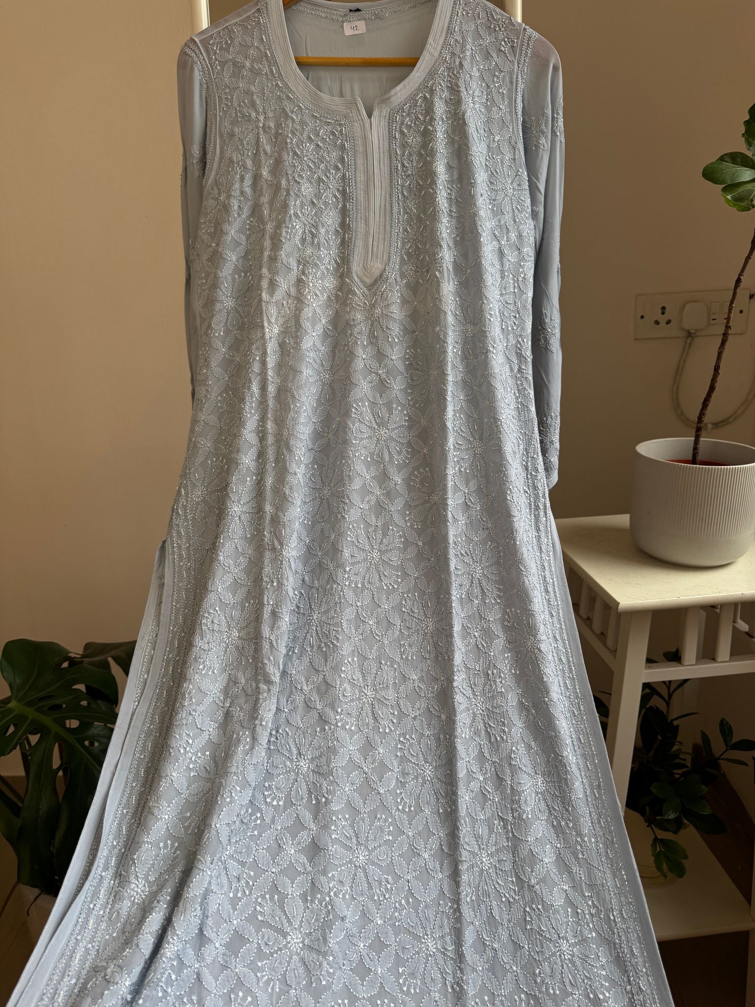 Viscose Kurti with Pearl  Work - Grey-Grey / Viscose / L