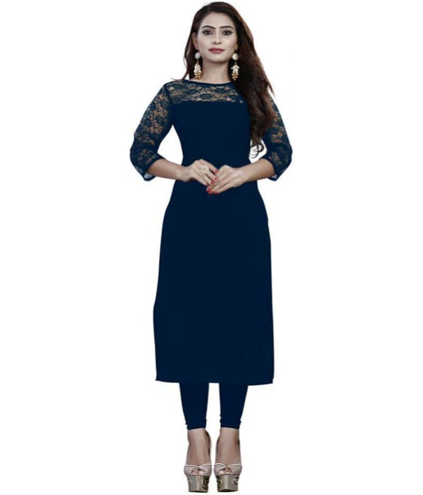 Dream Beauty Fashion - Blue Crepe Women's Straight Kurti ( Pack of 1 )