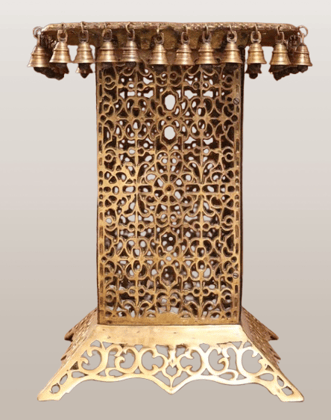 Brass Tall Chowki Stool With Forty Hanging Bells - 21 Inch Height