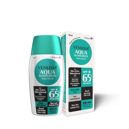 VENUSIA Dr. Reddy's Water Based Sunscreen SPF 65 : Broad Spectrum Protection : Powered by Antioxidants : Ultra-Light, Non-Sticky and Hydrating : Anti-Pigmentation : For Oily, Acne-Prone Skin : 50g