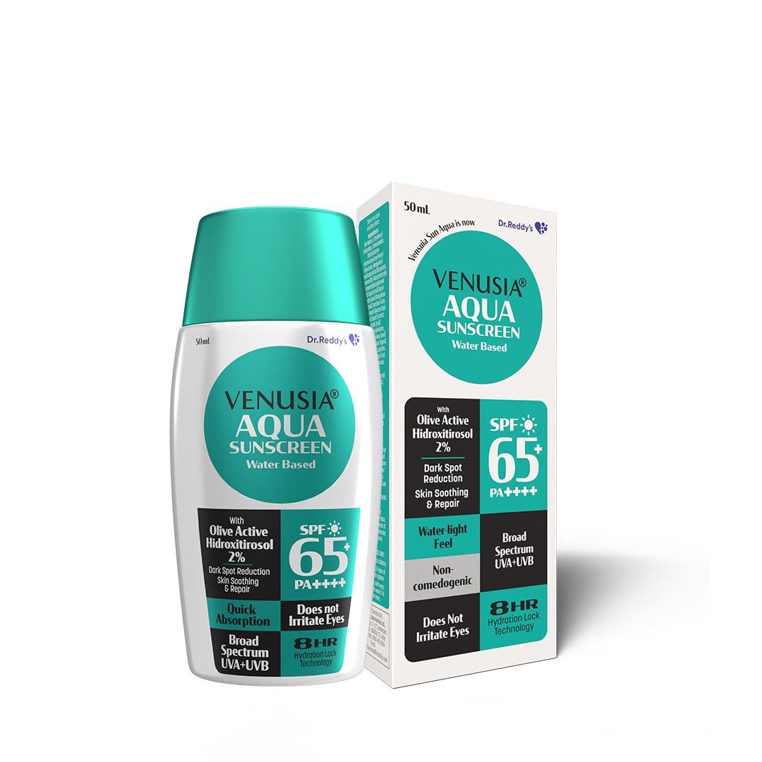 VENUSIA Dr. Reddy's Water Based Sunscreen SPF 65 : Broad Spectrum Protection : Powered by Antioxidants : Ultra-Light, Non-Sticky and Hydrating : Anti-Pigmentation : For Oily, Acne-Prone Skin : 50g