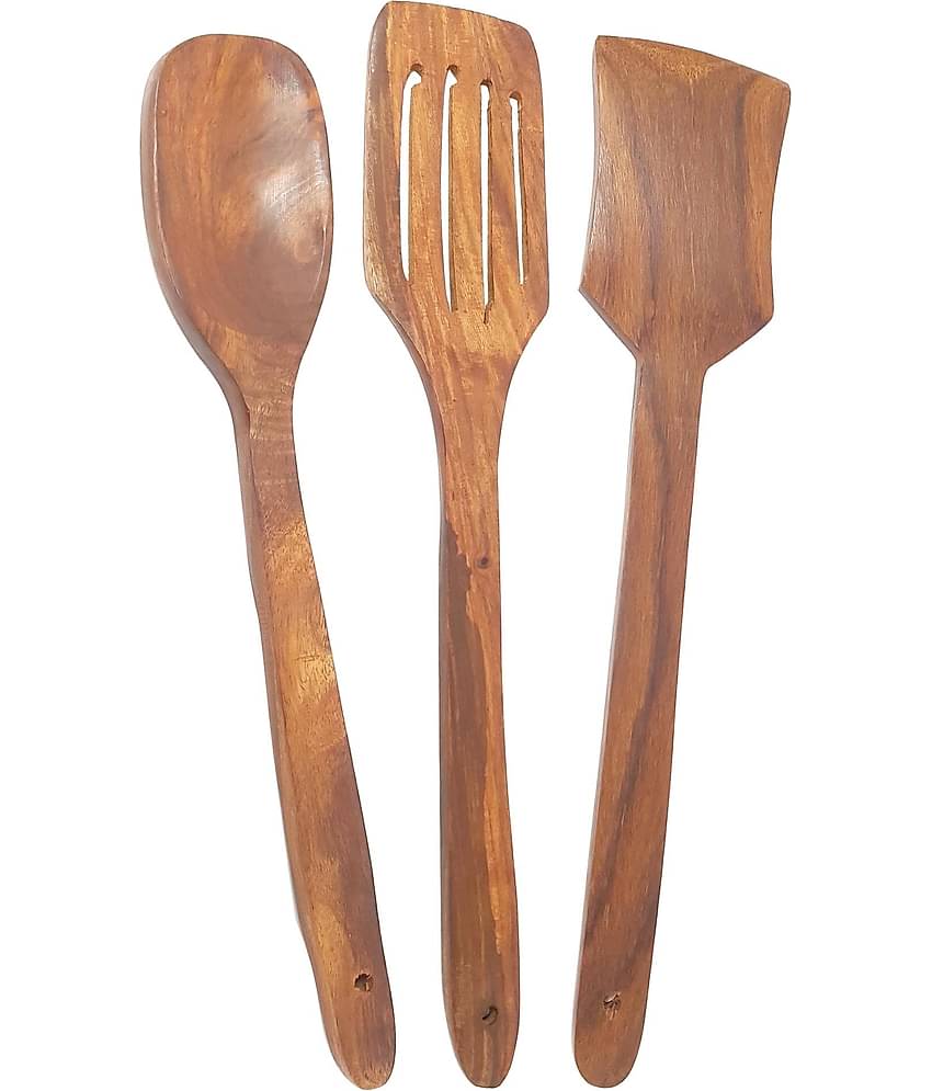 Buzykart - Brown Wood Flipper Spatula ( Pack of 3 )