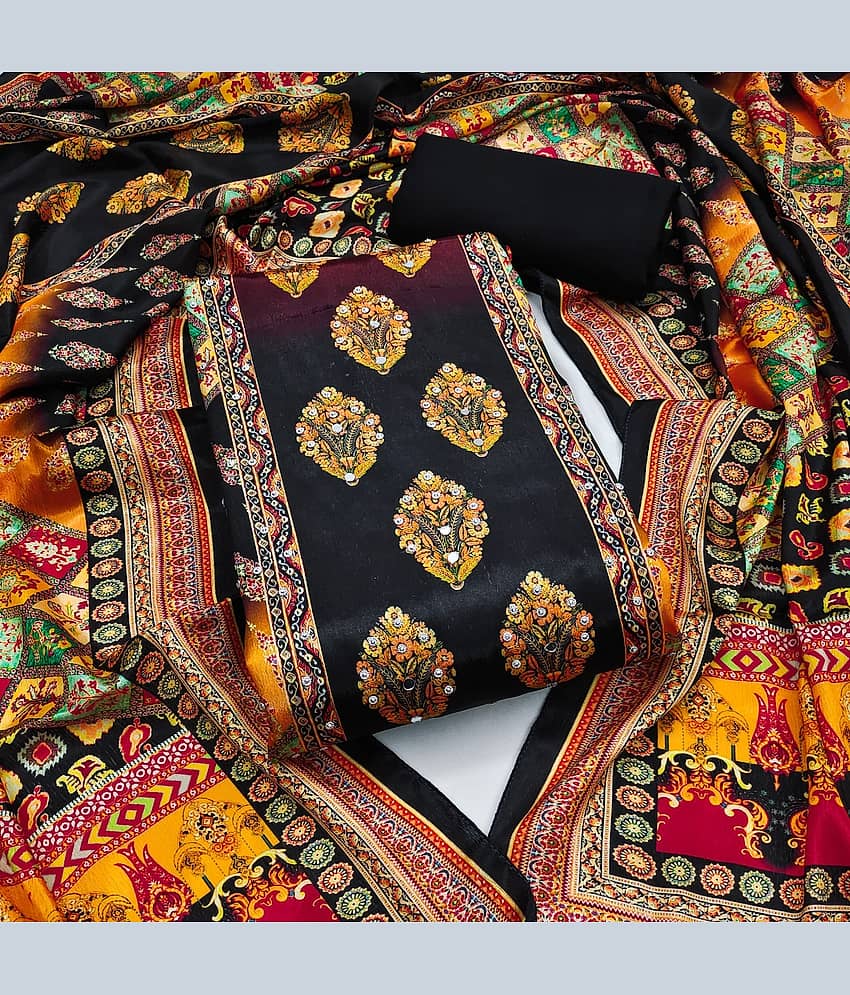 Rangtulika Ethnics Women Chiffon Unstitched Dress Material ( Black )