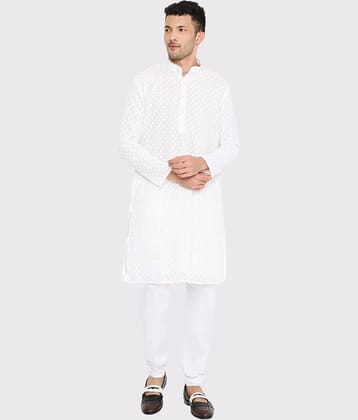 Maharaja - White Georgette Regular Fit Men's Kurta Pyjama Set ( Pack of 1 )