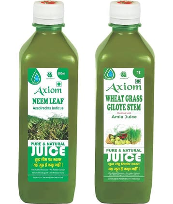 Axiom Neem Leaf Juice 500Ml + Wheatgrassgiloye Stem Juice 500Ml ,Ayurvedic Juice Combo Pack