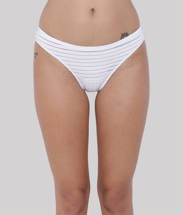 BASIICS By La Intimo Cotton Lycra Striped Women's Bikini ( White ) BCPBR02
