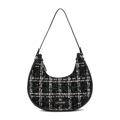 Tweed Shoulder Bag (M)-Black