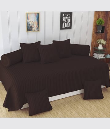 Homefab India Cotton Solid Diwan Set 8 Pcs - Brown