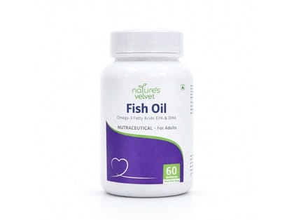 Natures Velvet Omega-3 Fish Oil 1000mg Softgels with EPA & DHA, Supports Heart Brain & Joint Health, 60 Softgels