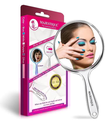 Majestique Dual Side Large Handheld Mirror, 1X/10X Magnifying Perfect for Shaving, Makeup - White