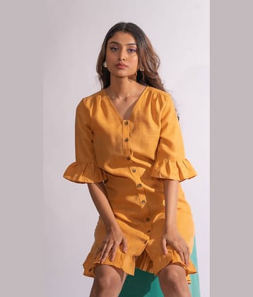 Mantra Fashion Women Polyester Solid A-line Dress ( Mustard )