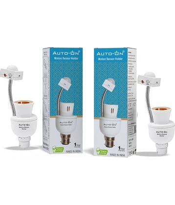 Auto-ON Motion Sensor Bulb Holder Motion Sensor Light White - Pack of 2
