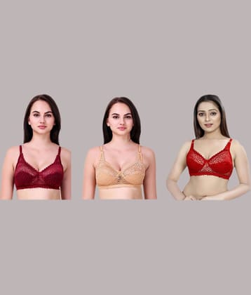 Kiran Enterprises Pack of 3 Net Non Padded Women's Minimizer Bra ( Multicolor )