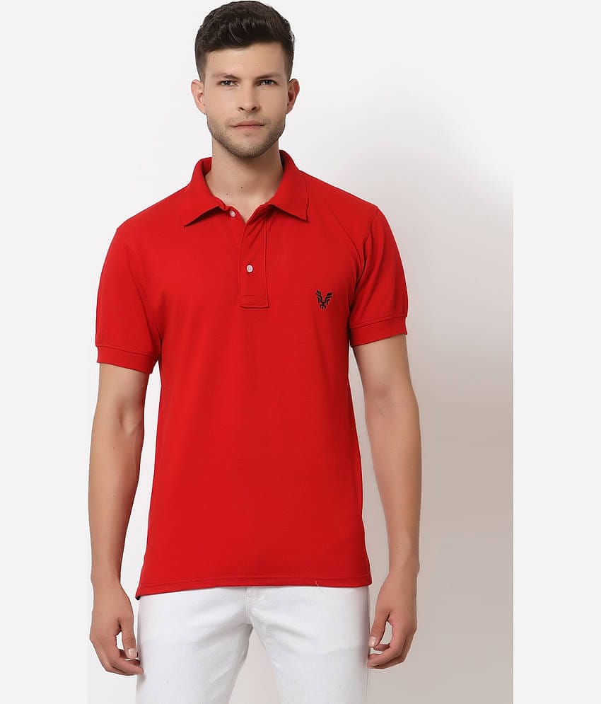 Uzarus Pack of 1 Cotton Blend Regular Fit Solid Half Sleeves Men's Polo T Shirt ( Red )