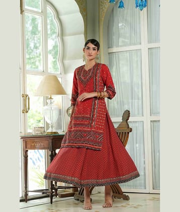 Juniper Silk Blend Printed Ankle Length Women's Fit & Flare Dress - Red ( Pack of 1 )