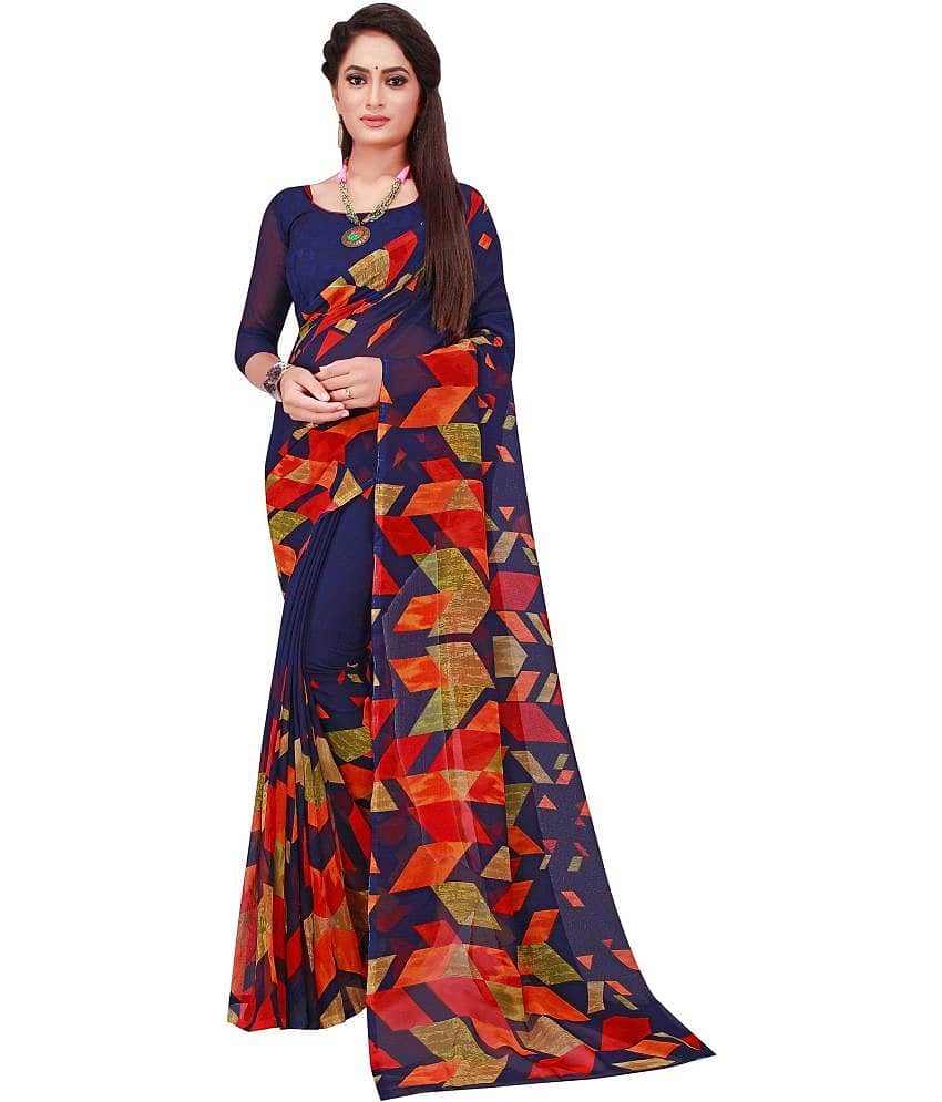 Vkaran Cotton Silk Applique Saree Without Blouse Piece ( Blue )