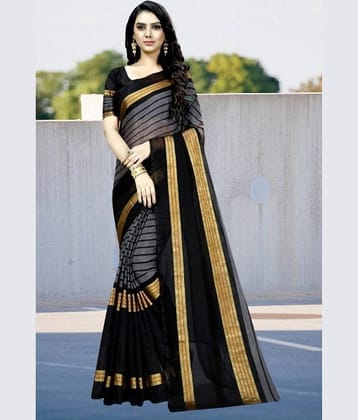 Vkaran Cotton Silk Applique Saree Without Blouse Piece ( Black )