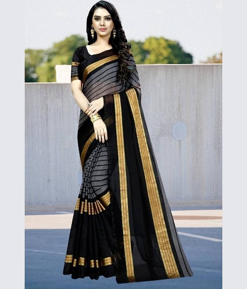 Vkaran Cotton Silk Applique Saree Without Blouse Piece ( Black )