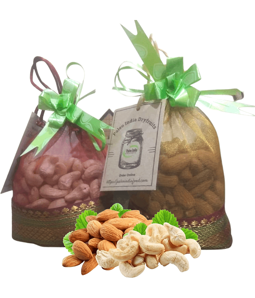Paleo India 400g Gifts Potli Dry Fruits Gifts Pack|Cashews Kaju 200g Almonds Badam 200g