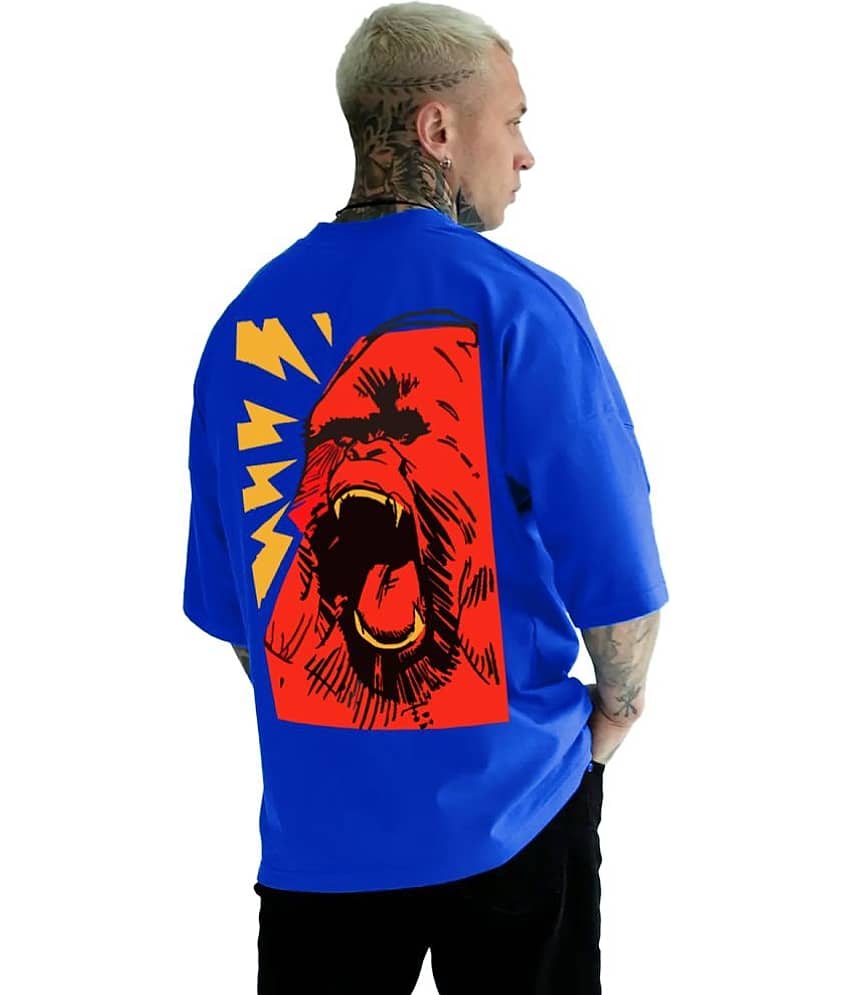 Leotude Pack of 1 Cotton Blend Oversized Fit Men's T-Shirt ( Blue )