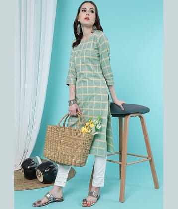 TRAHIMAM Cotton Checks Kurti With Pants Women's Stitched Salwar Suit - Blue ( Pack of 1 )