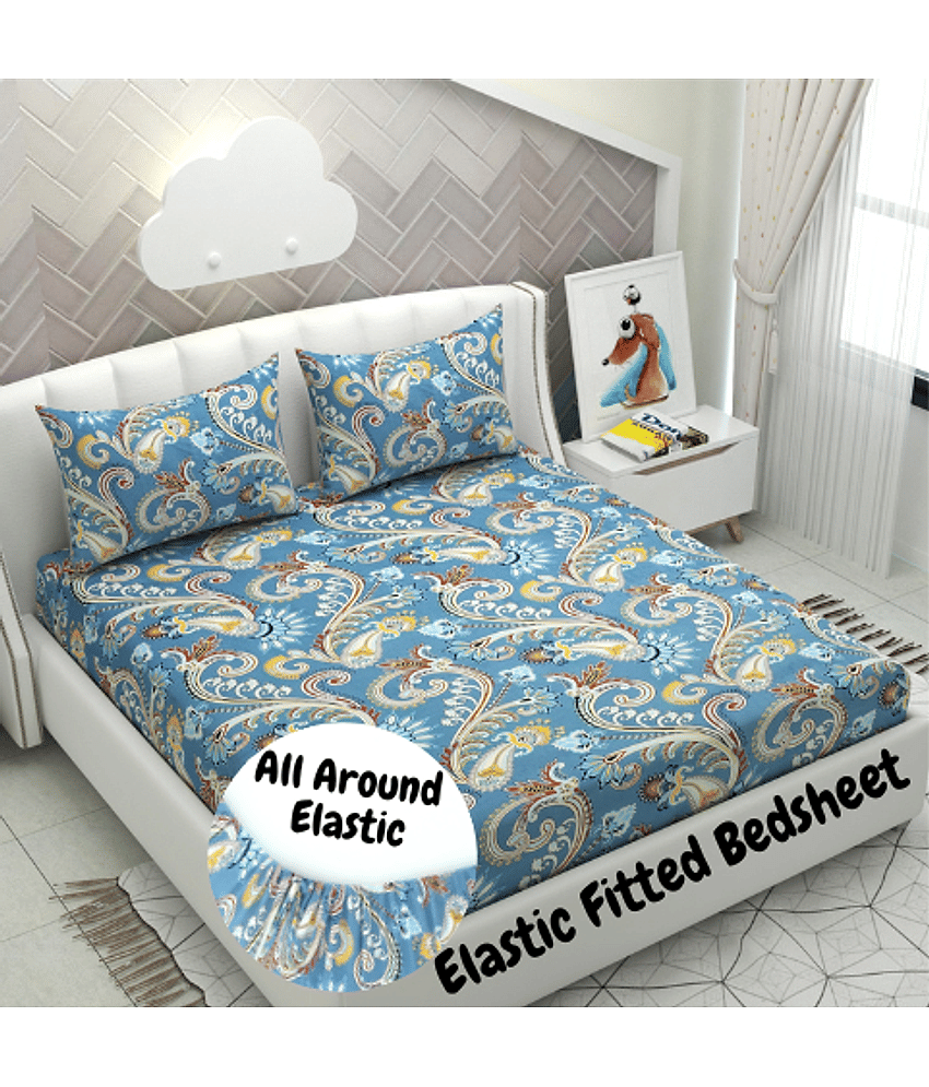 Apala Microfibre Floral 1 Bedsheet with 2 Pillow Covers - Sky Blue